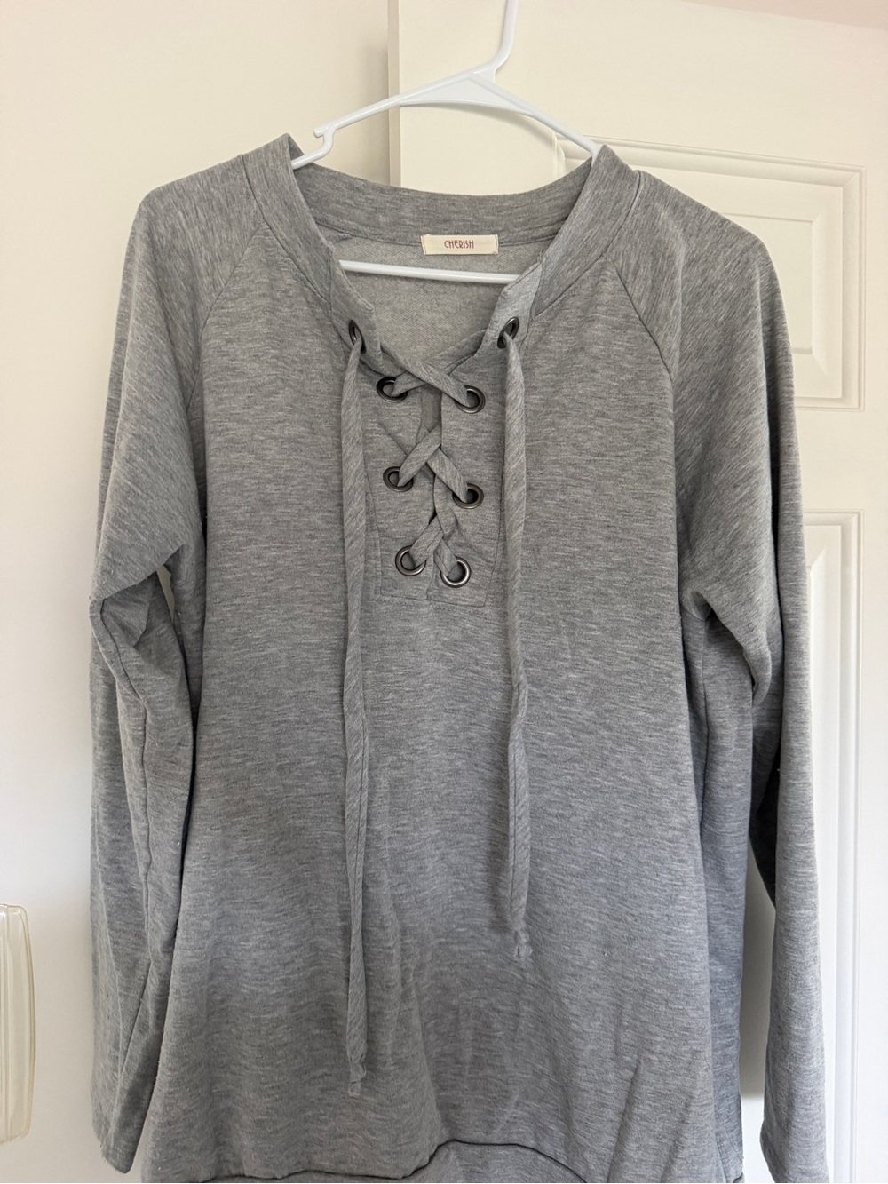 Lace-Up Gray Women's Pullover